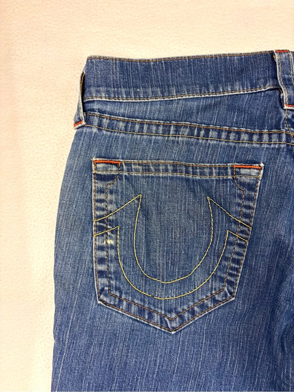 Vintage True Religion Bobby World‎ Tour Blue Denim Cut Off Shorts Sz 34
